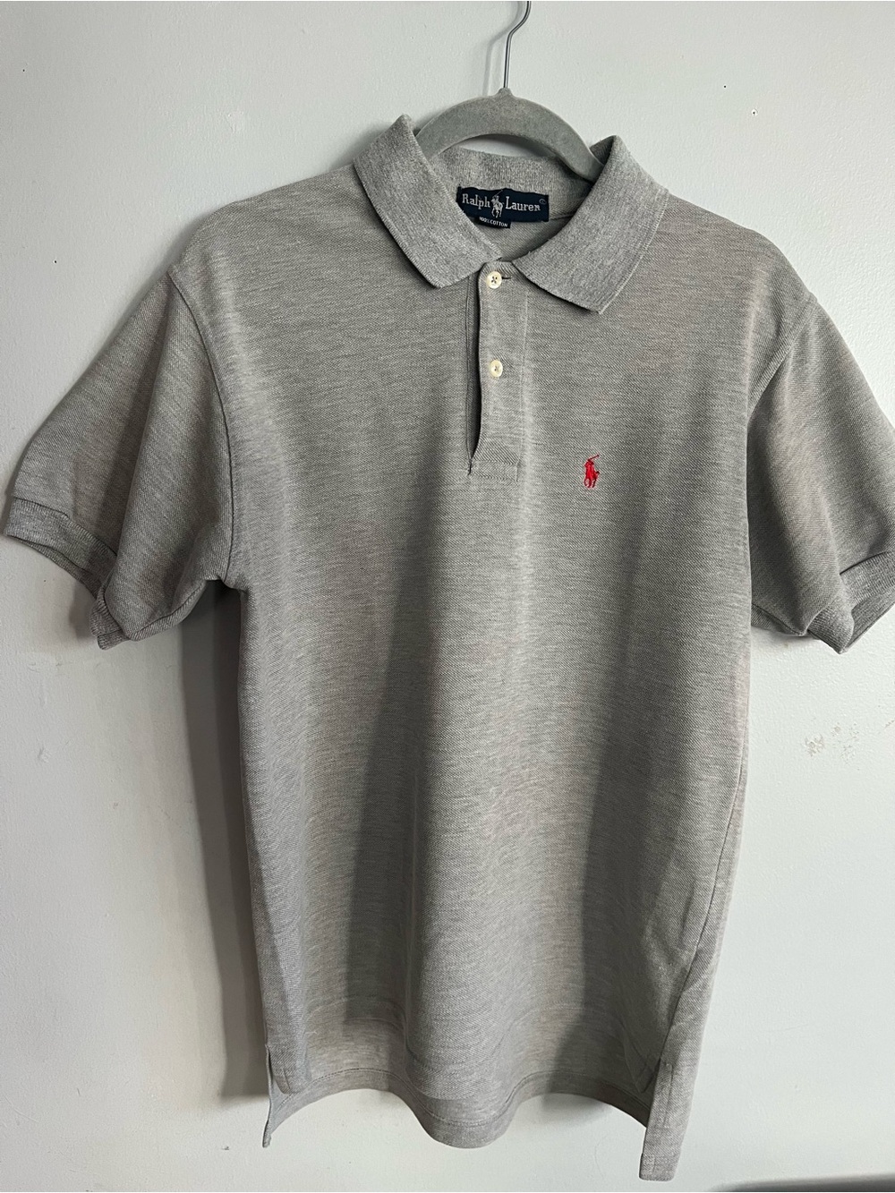 Ralph Lauren Light Gray Polo with Red Pony Embroidery